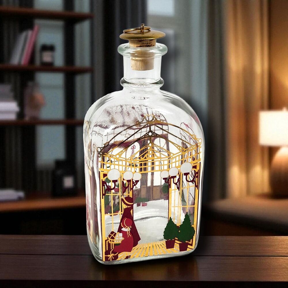 Vintage Holmegaard Christmas Time Decanter Bottle Danish Holiday Glass Gold